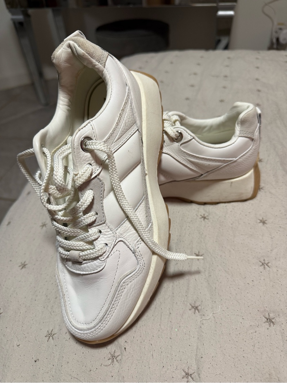 Zara Off-White Leather Platform Lace-Up Sneakers size 38